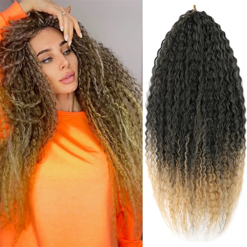 

18Inches Synthetic Afro Kinky Curly Crochet Braids Ombre Braiding Hair Extensions Marly Hair For Women Brown 613 Saisity