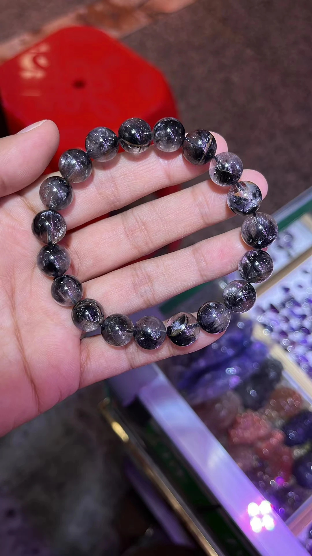 Natural Black Brookite Platinum Rutilated Quartz Bracelet 10.8mm Woman Man Gift Round Beads Brookite Crystal Jewelry AAAAAA