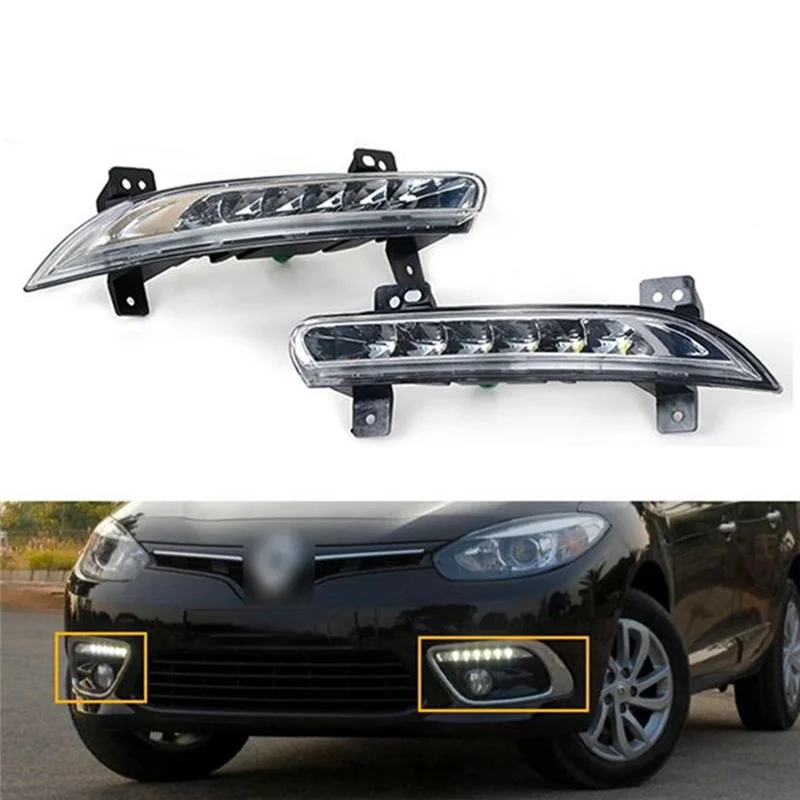 Frente direita do carro led drl luz de nevoeiro para renault fluence 2014 + lâmpada condução automática luz circulação diurna pára-choques lâmpada