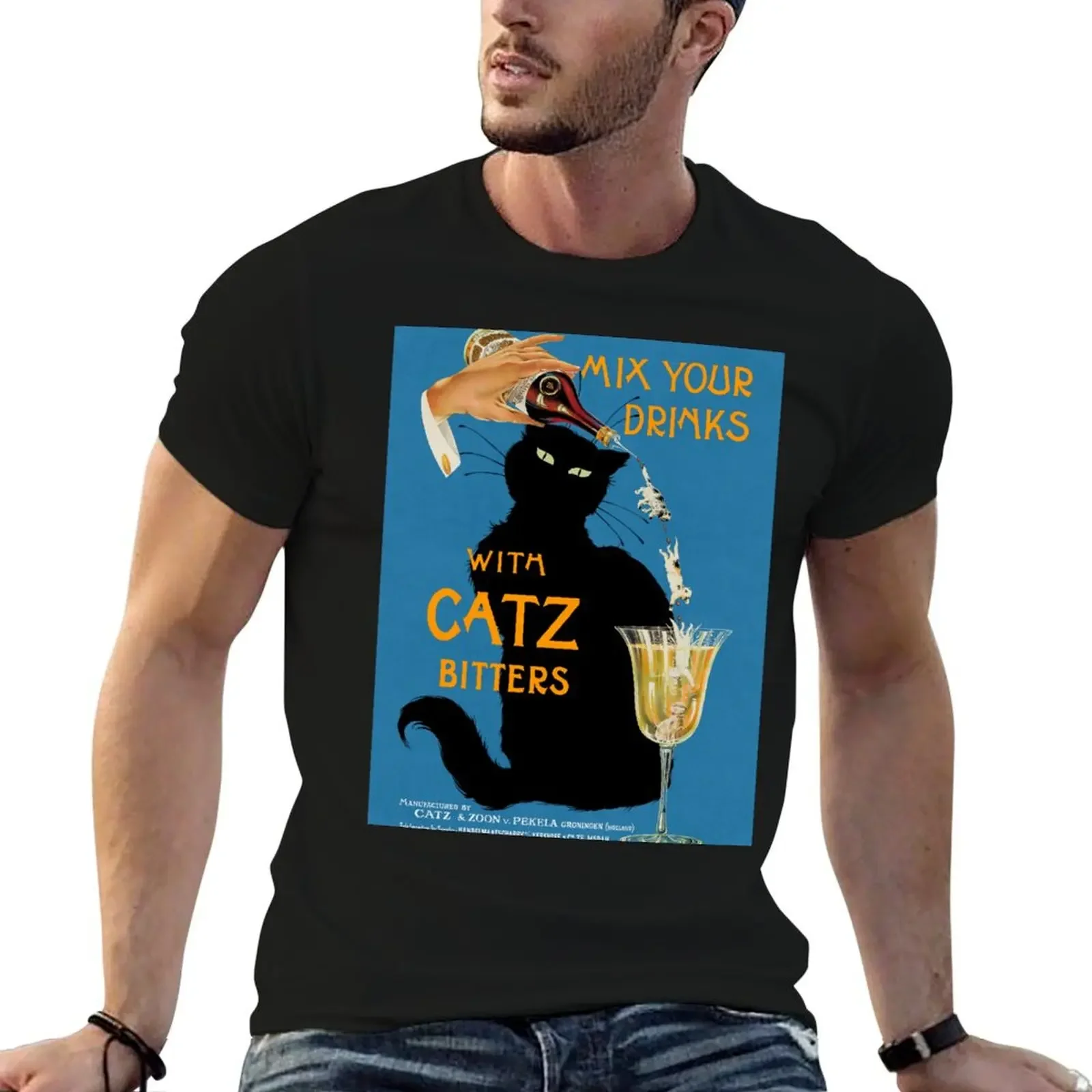 

Vintage 1940s Poster Ad - Mix Your Gin with Catz Bitters (HIGH RESOLUTION) T-Shirt croswit shirt man blanks men graphic t shirts