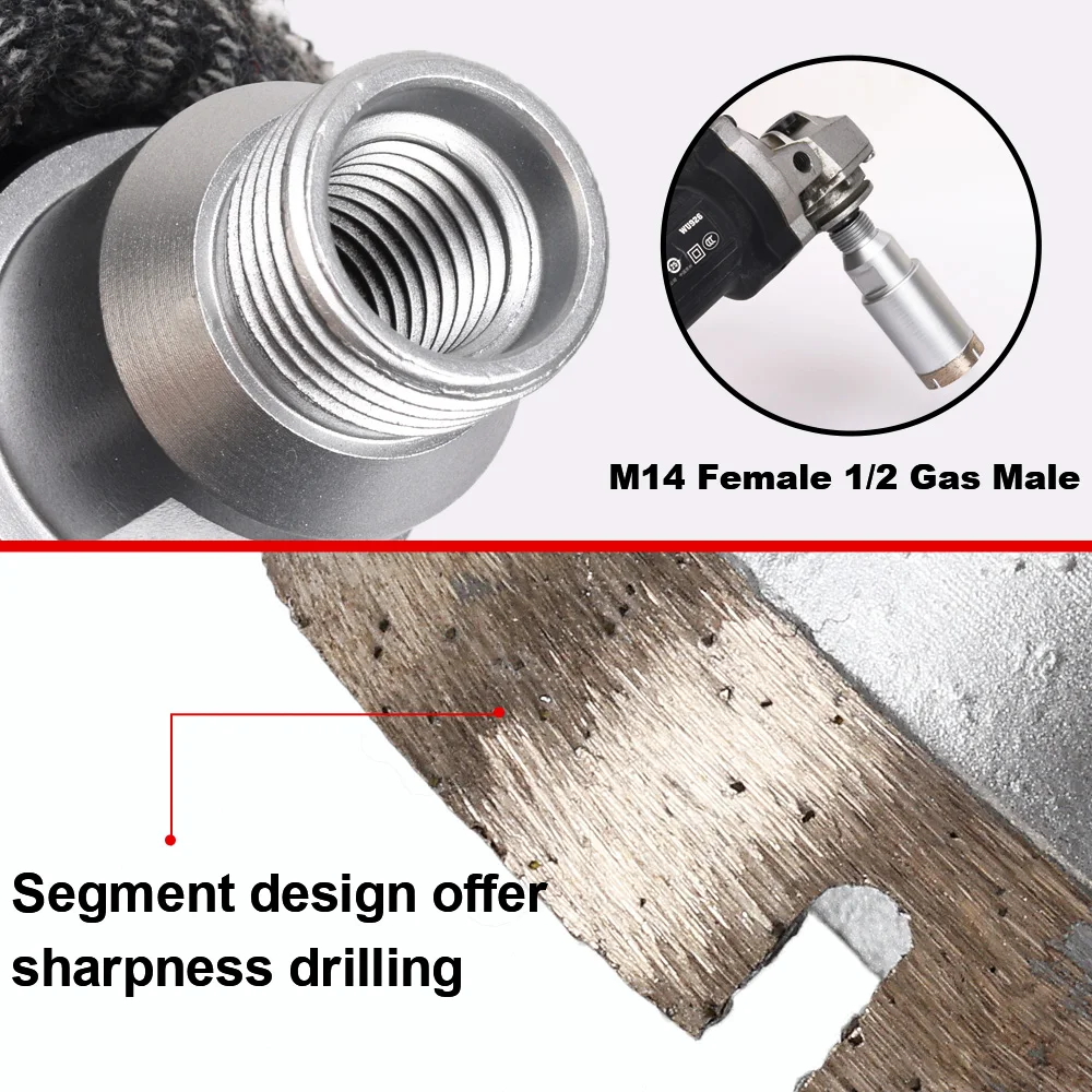 YIJING 35mm Wet Hole Saws Diamond Core Drill Bit With M14 & 1/2 Gas Thread For Porcelain Tile Dekton Granite Marble