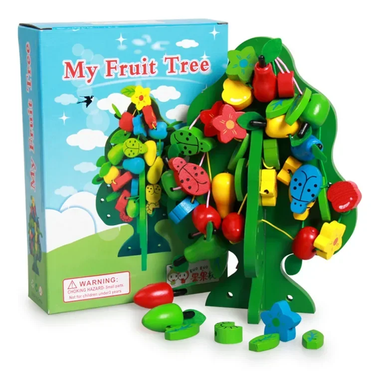 [Funny] Colorful Multifunction Tree Wooden Beads Toys Education Wooden christmas tree Toys Animal Fruit Beads Montessori Toy