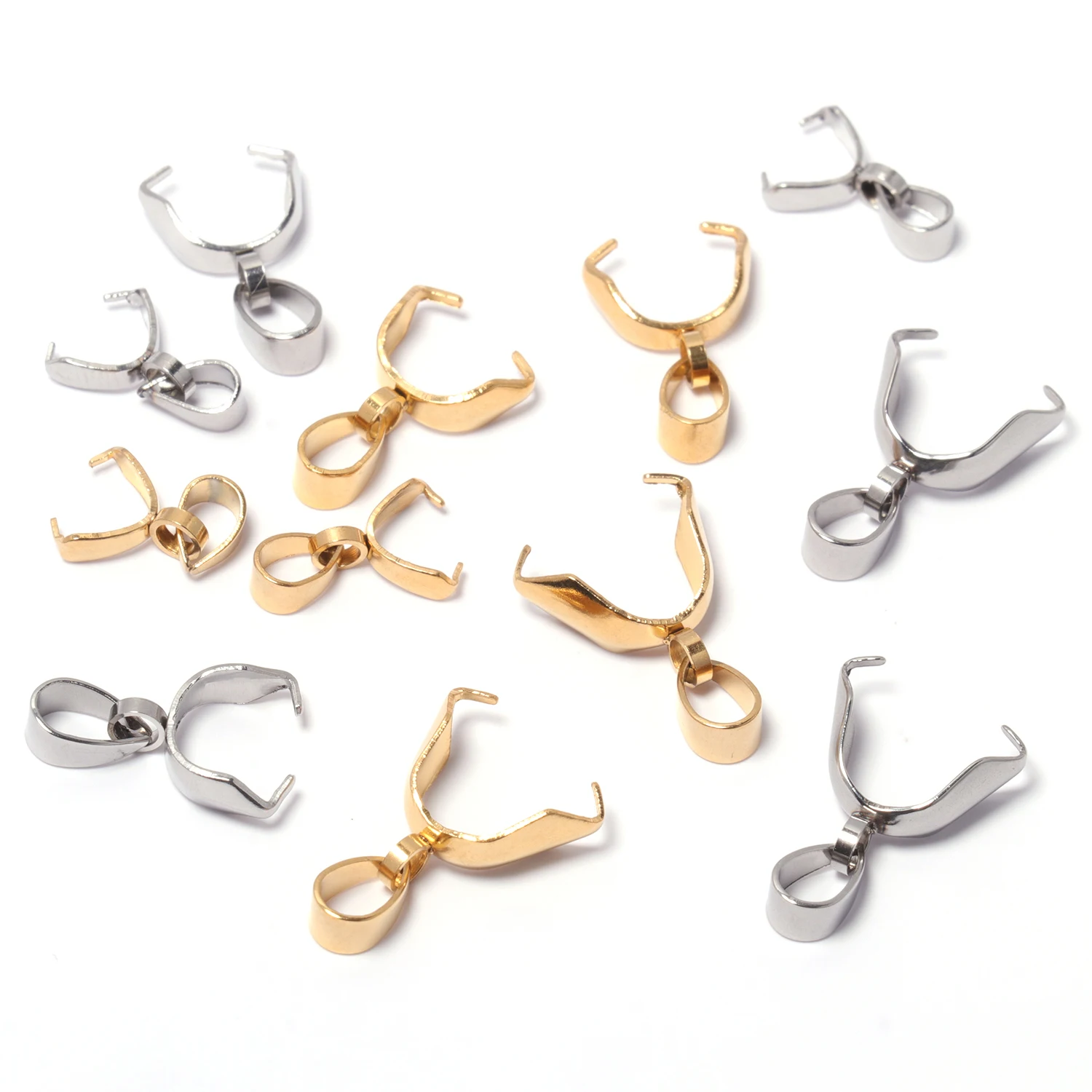 10pcs Stainless Steel Charms Pendant Clasp Gold Plated Pinch Bail Clip Hooks Connector for Jewelry Making DIY Necklace Accessory