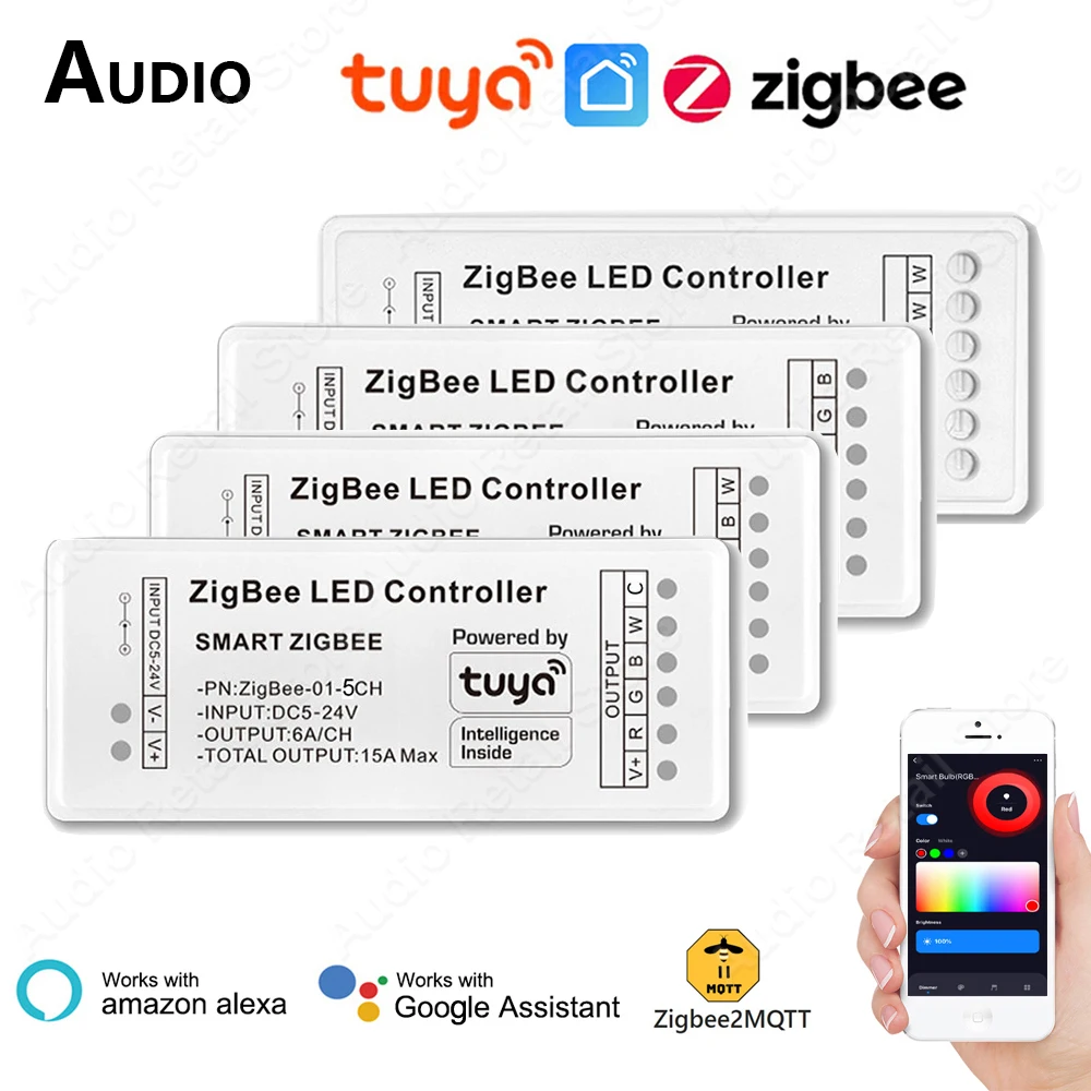 Inteligente LED Strip Controller, cor única Dimmer, controle de voz, Tuya, Zigbee 3.0, DC5-24V, RGB + CCT, RGBW, RGB, CCT, Suporte Vida App