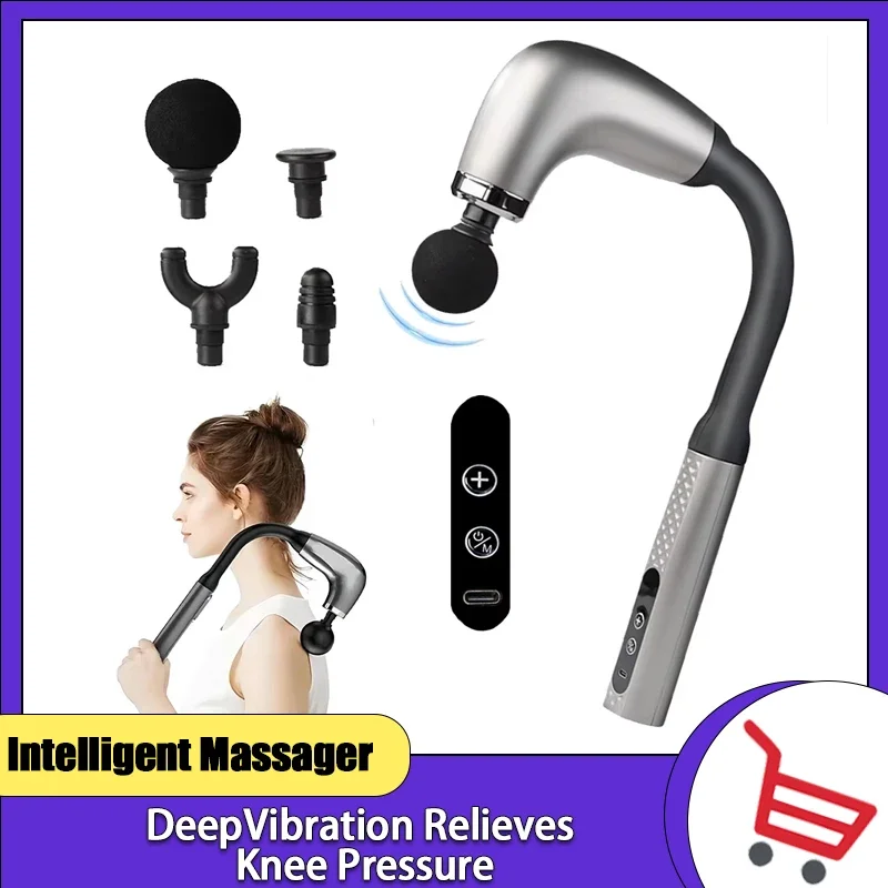 

Fascia Gun with Extended Handle and Elbow for Self-assist Massage of the Upper and Lower Back Muscle Relaxation and Massage Done