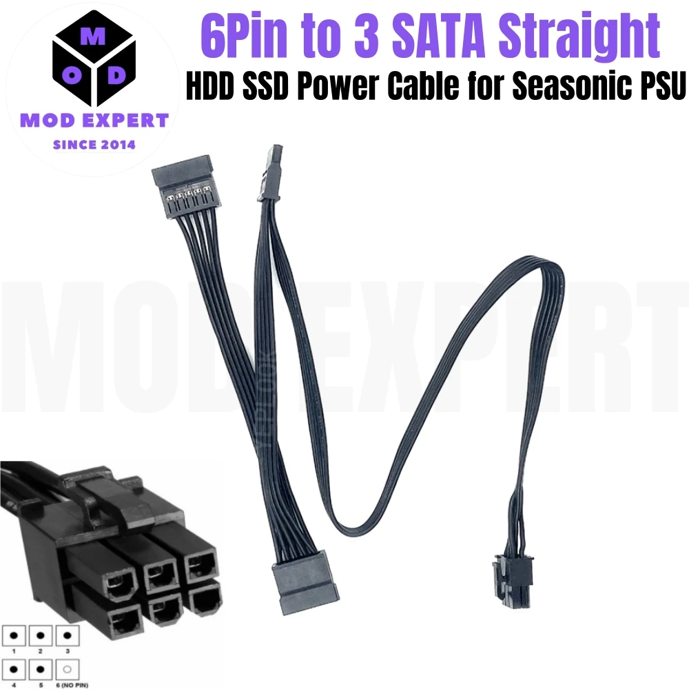 

6Pin to 3x SATA Straight, HDD SSD Power Cable for Seasonic G-750, G-650, G-550, G-450, G-360 Modular Power Supply, 50+15+15 CM