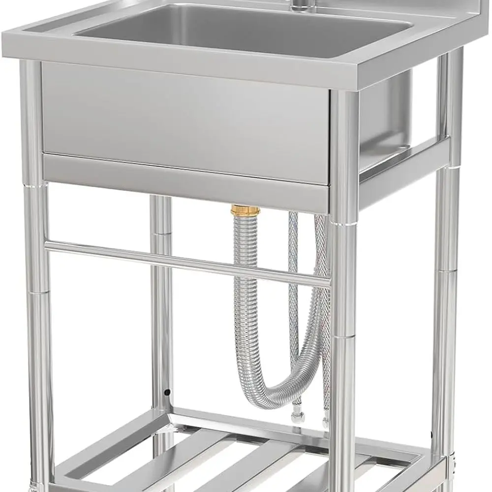 

23" Utility Sink Free Standing Single Bowl 304 Stainless Steel Sink with Hot and Cold Water Faucet, Matte Finish for Laundry Roo