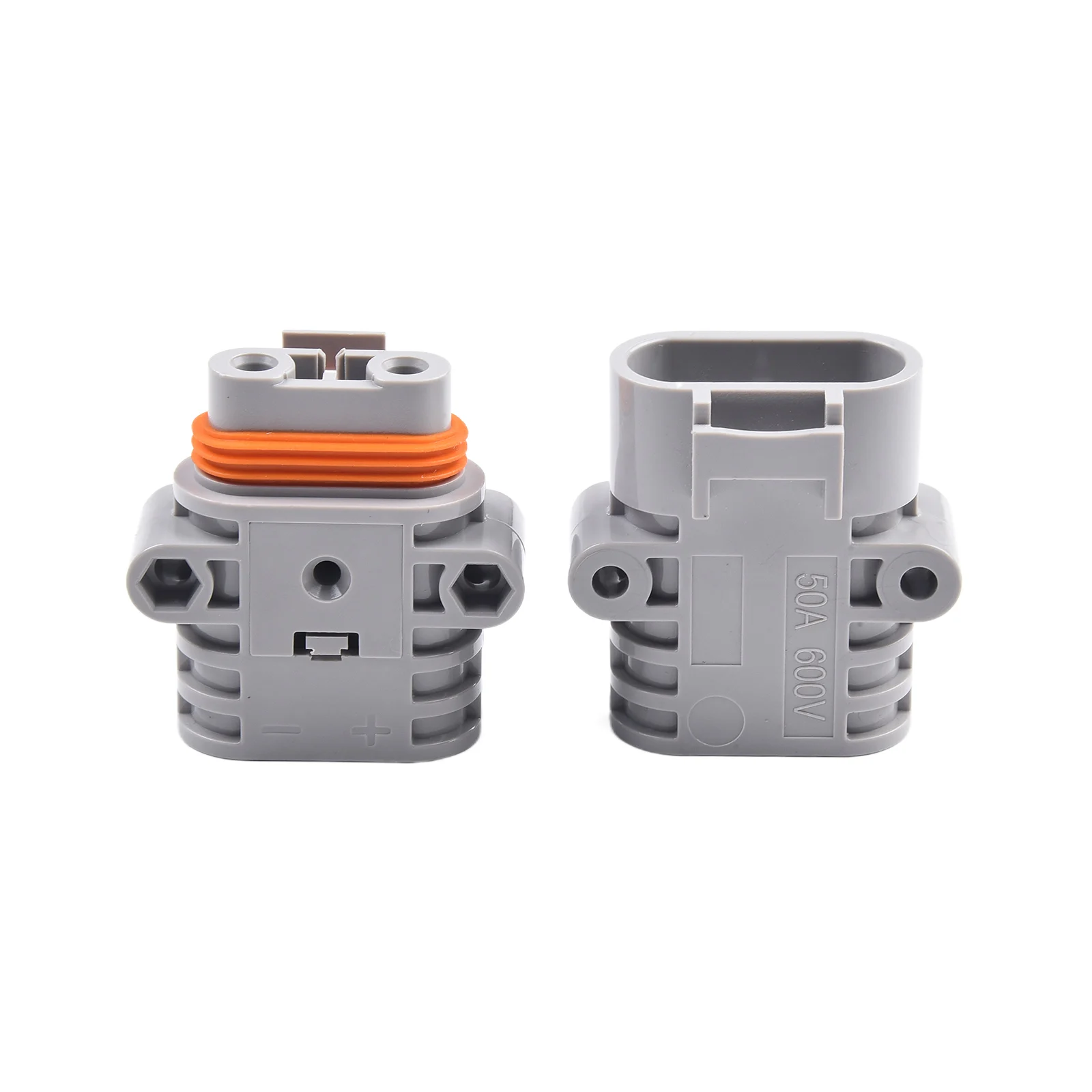 ذكر + موصل سالب 50A 600V PPO UL94-V0 مقاوم للماء-20 ° ج إلى 105 ° C 1 Set 10mm2 قطر السلك مقاوم للغبار رمادي #5