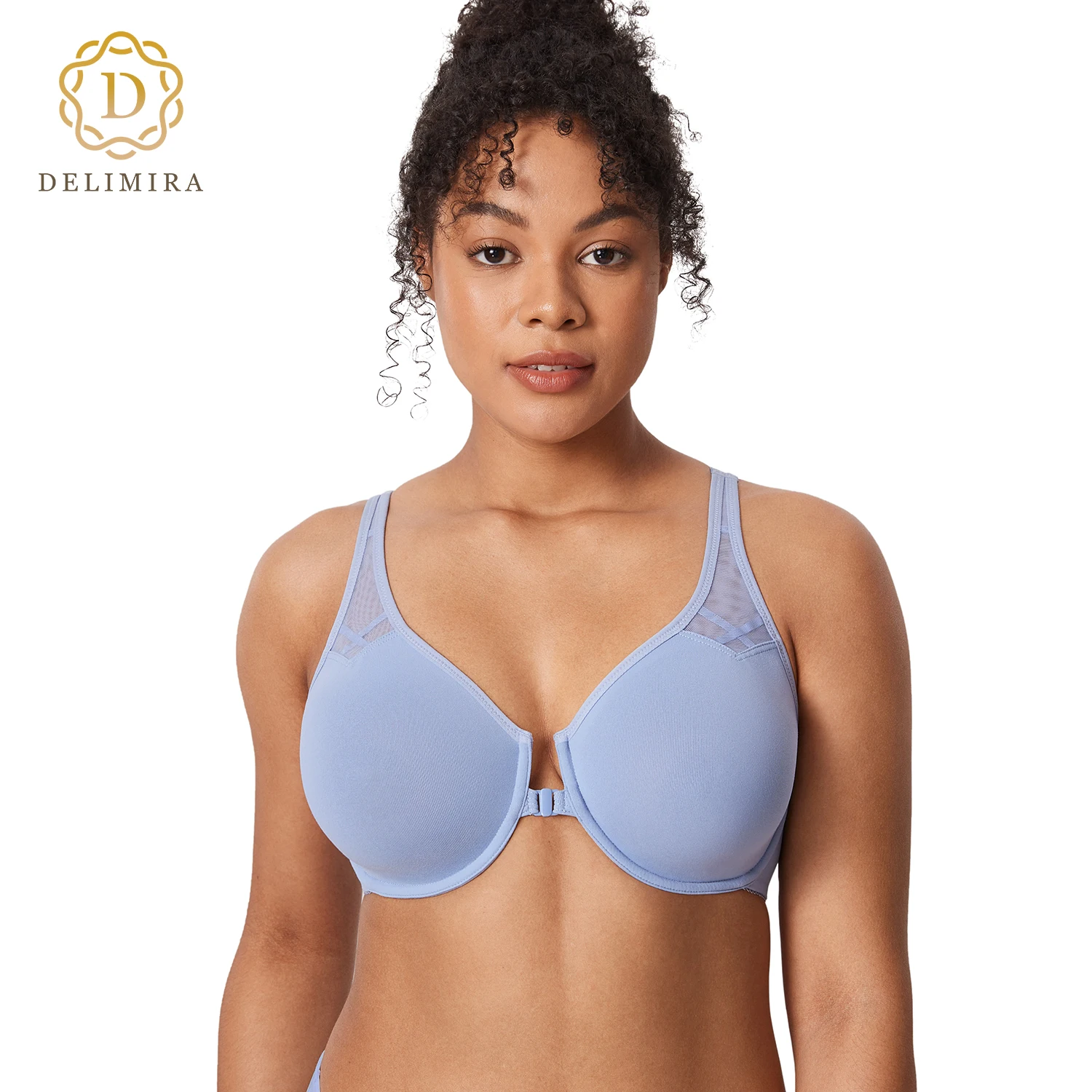 DELIMIRA-حمالة صدر للنساء راسيرباك إغلاق أمامي ، سلس ، مريح ، Underwire ، تغطية كاملة ، مقاس كبير