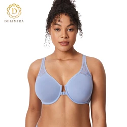 DELIMIRA Women's Racerback Front Closure Bra Plus Size Seamless Comfort Underwire Full Coverage Bras