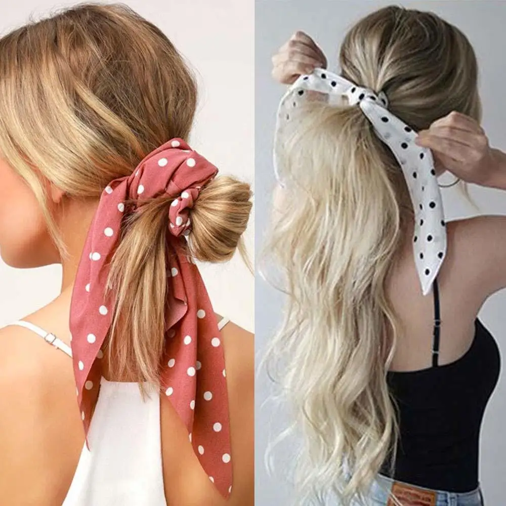 Cinta larga de gasa con estampado para mujer y niña, pañuelo de cola de caballo, bandas elásticas para el cabello, lazos, accesorios para el