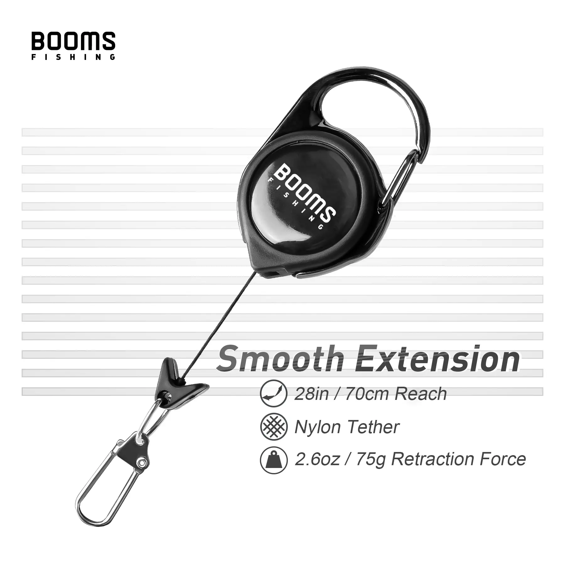 Booms Fishing Retractable Key Chain 3pcs with Antirust Spring Easy Release Badge Holder Fly Fishing Zinger Retractor Accessories