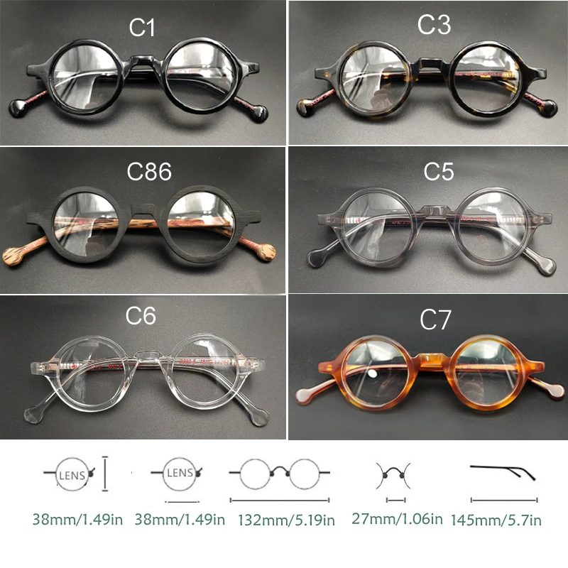 Retro pequeno redondo óculos Frame para homens e mulheres, óculos ópticos, lente transparente, miopia, alta qualidade, acetato