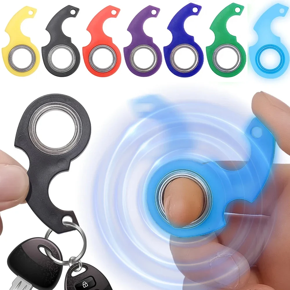 Spinner Stress Toy Keychain Metal Idget Toy Kid Fingertip Spinning Keyring Finger Fidget Ring Relieve Anxiety Boredom Party Gift