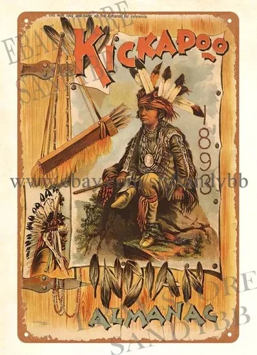 1893 Kickapoo Indian almanac metal tin sign brewery pub signs