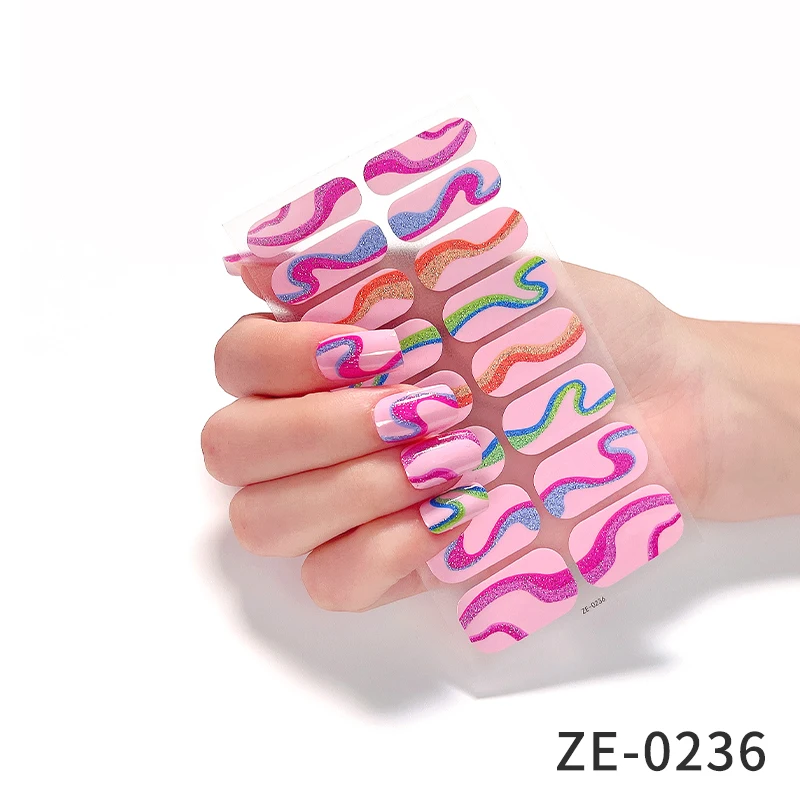 

16Tips Full Cover Nail Stickers Summer Colorful Stripe Nail Polish Strips Self-Adhesive Slider Nail Art Sticker Manicure Decor