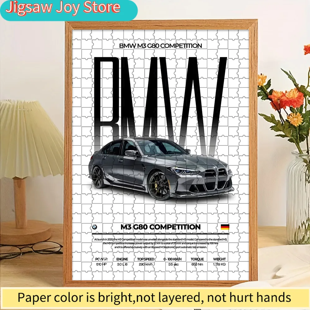 

Paper Jigsaw Puzzle Grey BMW M3 G80 Competition Spec Sheet Art Print Wall Decor Modern German High-Performance Sports Sedan Tech