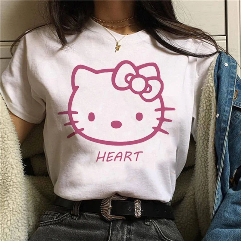 Fashion 90s Cute Kawaii Manga Y2k Japanese Anime Hello Kitty T Shirt Women T-shirt Sanrio Clothes Tshirt Short Sleeve Tops Tee