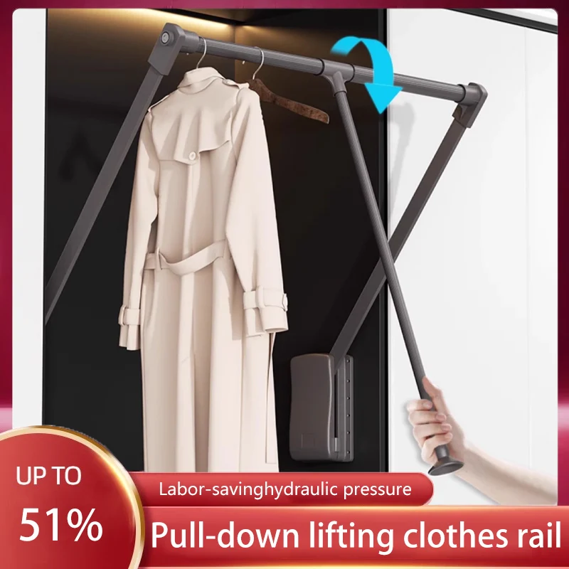 Lift Hanging Clothes Rail Pull-Down Wardrobe Automatic Return Cloakroom Wardrobe Telescopic Clothes Hanger Household Hardware