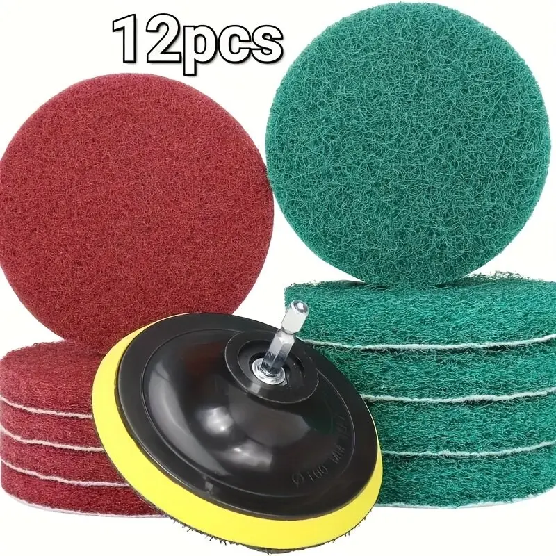 

12Pcs 4" Drill Brush & Scrubber Pad Kit, Cleaning Pads for Floor, Kitchen, Bathroom & Furniture