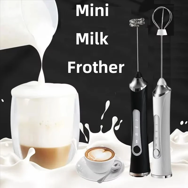 1 batedor de leite elétrico, batedor de leite e café elétrico recarregável de 3 velocidades com haste dupla, batedor de ovos, batedor de creme para cozinha, mixer