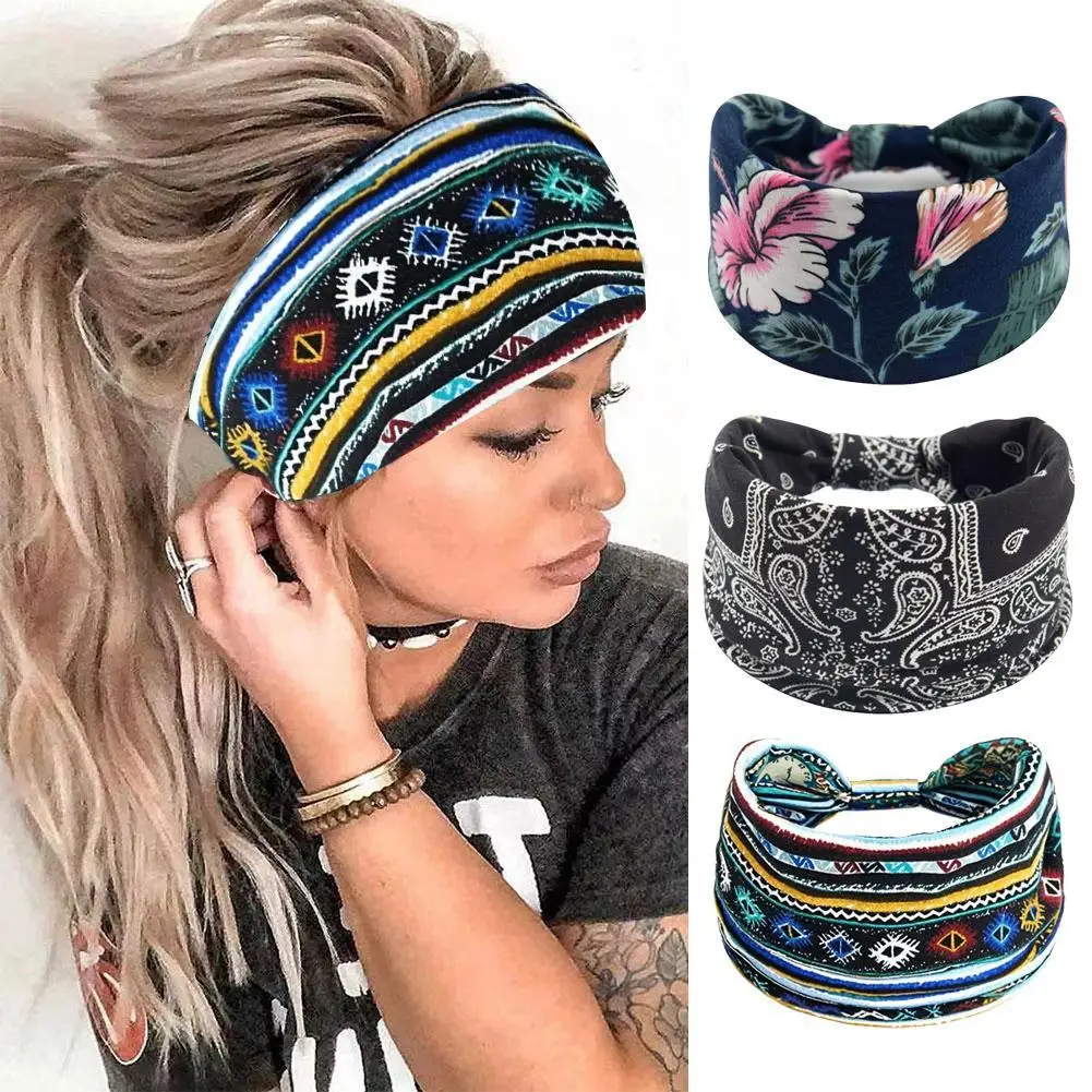 

Богемные повязки на голову для женщин, повязки для йоги с орехами кешью, эластичные хлопковые поглощающие пот платки, аксессуары для волос для упражнений