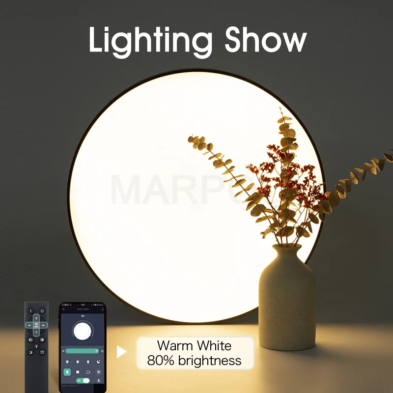 MARPOU 스마트 천장 LED 램프, 침실 천장 조명, 원격 제어, 조도 조절 LED 조명, 방 거실