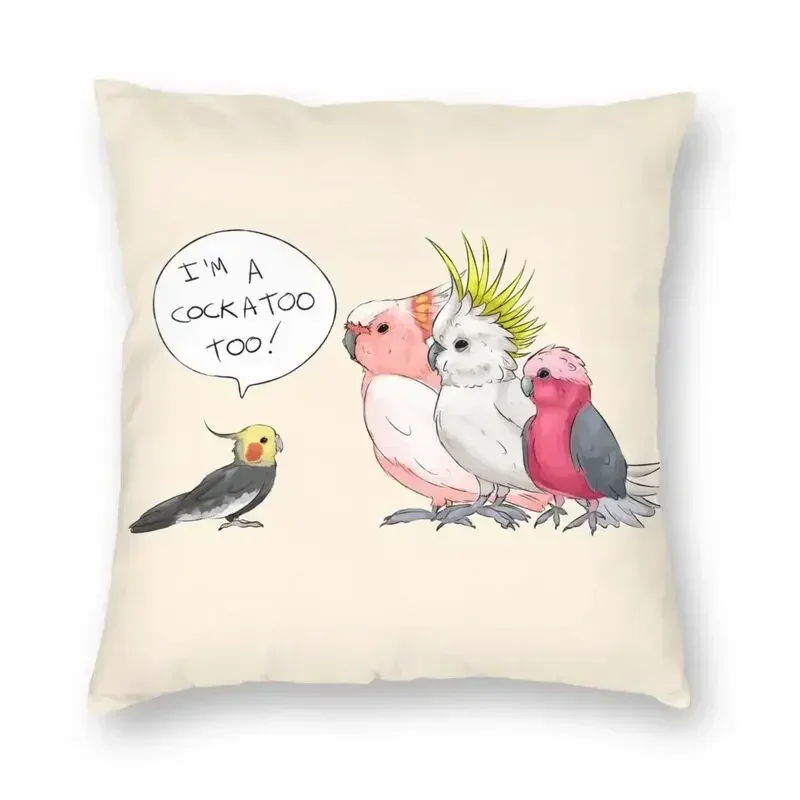 Funny Cockatoo Cockatiel Square Throw Pillow Cover Home Decor 3D Double Side Printing Parrot Birds Cushion Cover for Sofa