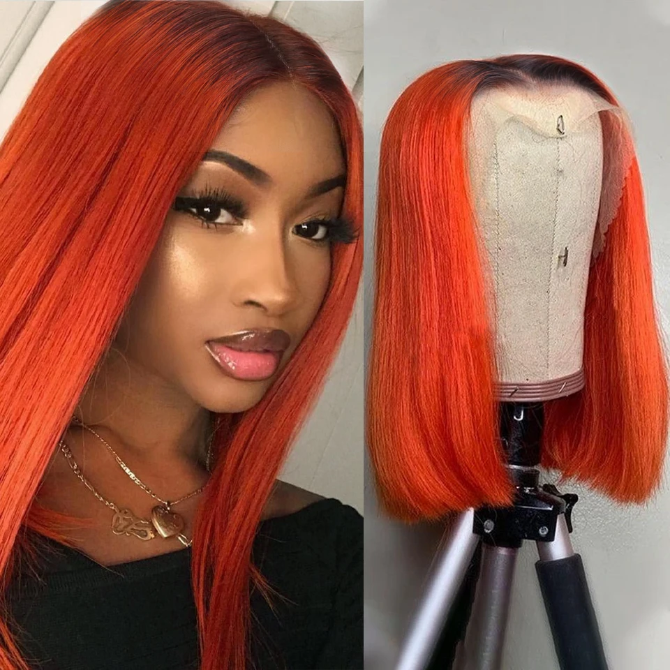 Ginger Short Bob Lace Front Wigs 100% Human Hair Wigs Bob Lace Wigs For Women Blonde Orange Straight Brazilian Hair Closure Wig