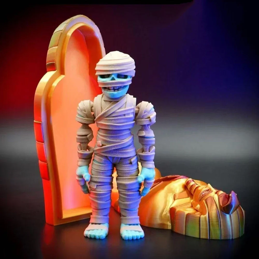 Creative Realistic Movable Mummy + Sphinx Set 3D Printed Toy Model Mummy Decorative Gifts Egyptian Pharaoh Decorative Ornament