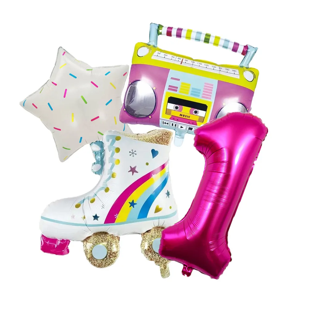 4 stücke Radio Rollschuhe 32 zoll Folie Anzahl Ballon Boombox Rollerblade Retro Musik Rock Ballons Geburtstag Party Dekoration