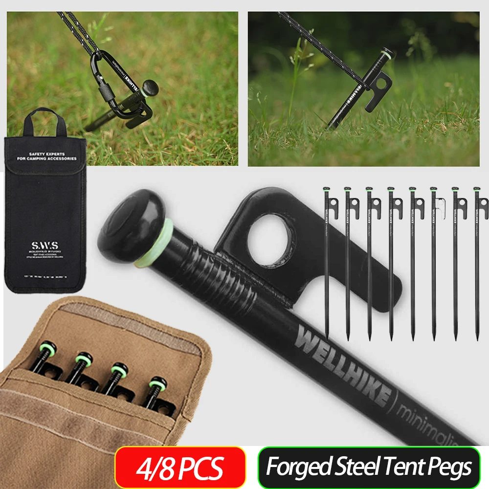 

4/8 Pcs Forged Steel Tent Pegs with Storage Bag Multiuse Heavy Duty Steel Tent Stakes Heavy Duty Tent Stakes for Camping