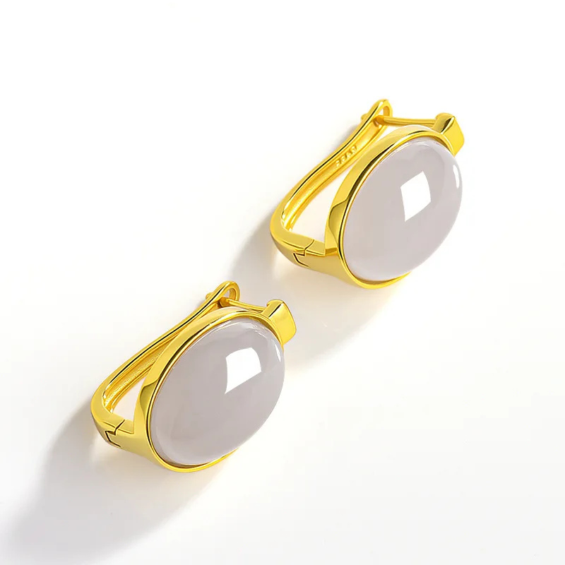 Natural Hetian Jade Smoke Purple S925 Silver Set Earrings Jadeite High Quality Women's Gifts Simple Jewelry Drop Shipping