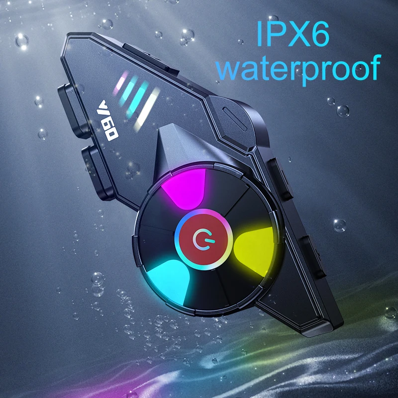 Auriculares Bluetooth Y60 para casco de motocicleta, inalámbricos, resistentes al agua, manos libres, llamadas, música, V5.3, auriculares con luz de Color para Moto