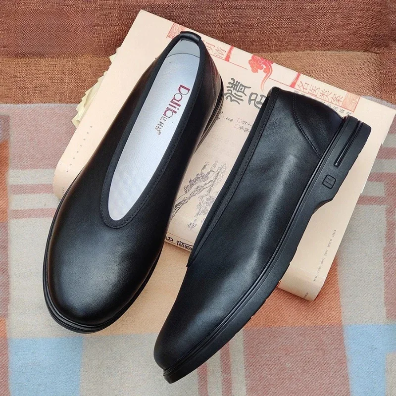 New Genuine Cowhide Leather Tai Chi Shoes For Kung Fu Wushu Martial Arts Soft Flexible Sole Light Weight Men Women Footwear