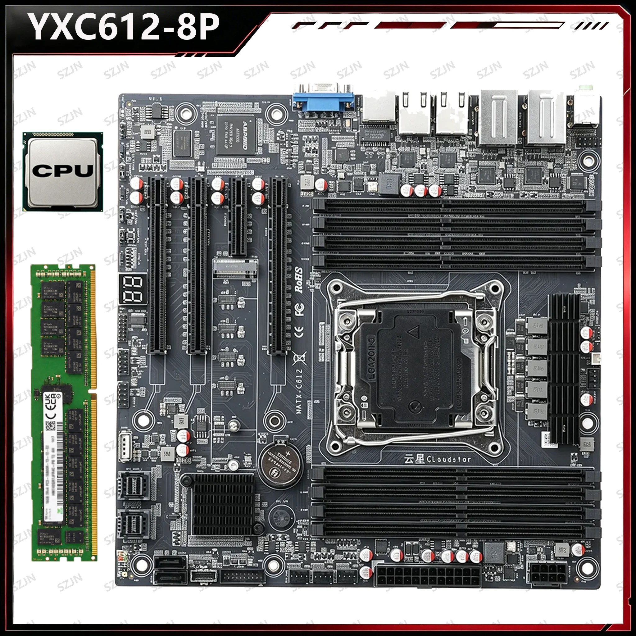 Cloud Star C612-8P M-ATX LGA2011-3 8 DDR4 Slots Support ECC RECC RAM M.2 NVMe Quad 2.5G LAN BMC PCIe 3.0 NAS Mainboard