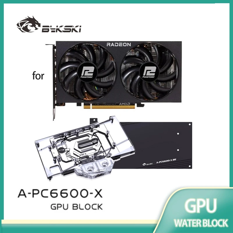 Bykski GPU Block for Powercolor Fighter AMD Radeon RX 6600 8GB Graphics Card /with Backplane Copper Cooler A-PC6600-X