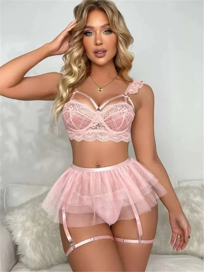 Ver através de malha conjunto lingerie malha vestido bola vestido liga kit breve sexy conjunto erótico roupa interior erótica conjunto lingerie sexy feminino