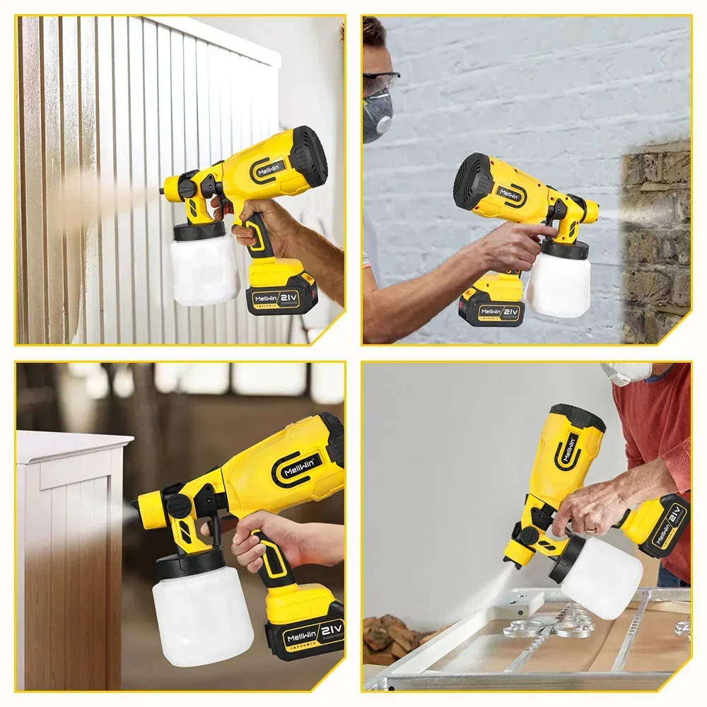 MELLWIN Kabelloser Elektrischer Farbsprüher 1200ML HVLP Tragbare Airless-Spritzpistole 42000 U/min 1500CC/Min Farbsprüher mit Leistungsanzeige für Haus, Auto, Möbel, Stahlbeschichtung für Makita 18V Akku – Detail 14