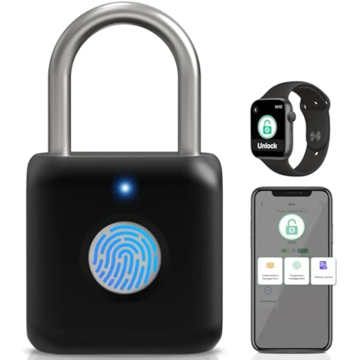 Fingerprint Padlock, Smart Padlock, Locker Lock, Fingerprint Lock with APP Unlock, USB Rechargeable, Suitable for Gym Locker, Do