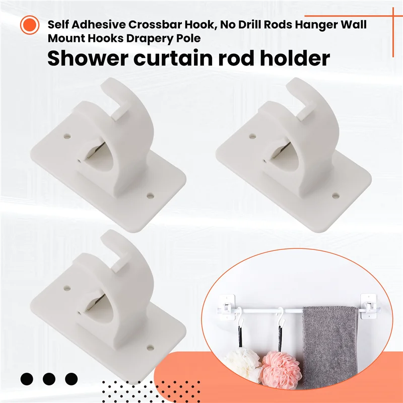 

A59Z-Curtain Rod Bracket Holder 4 PCS, Self Adhesive Crossbar Hook, No Drill Rods Hanger Wall Mount Hooks Drapery Pole
