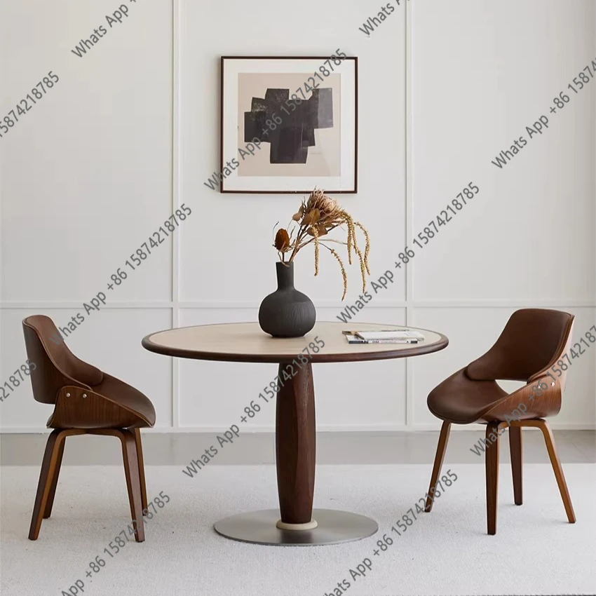 

Olive round table travertine rock slab French retro restaurant home new small apartment modern simple round dining table