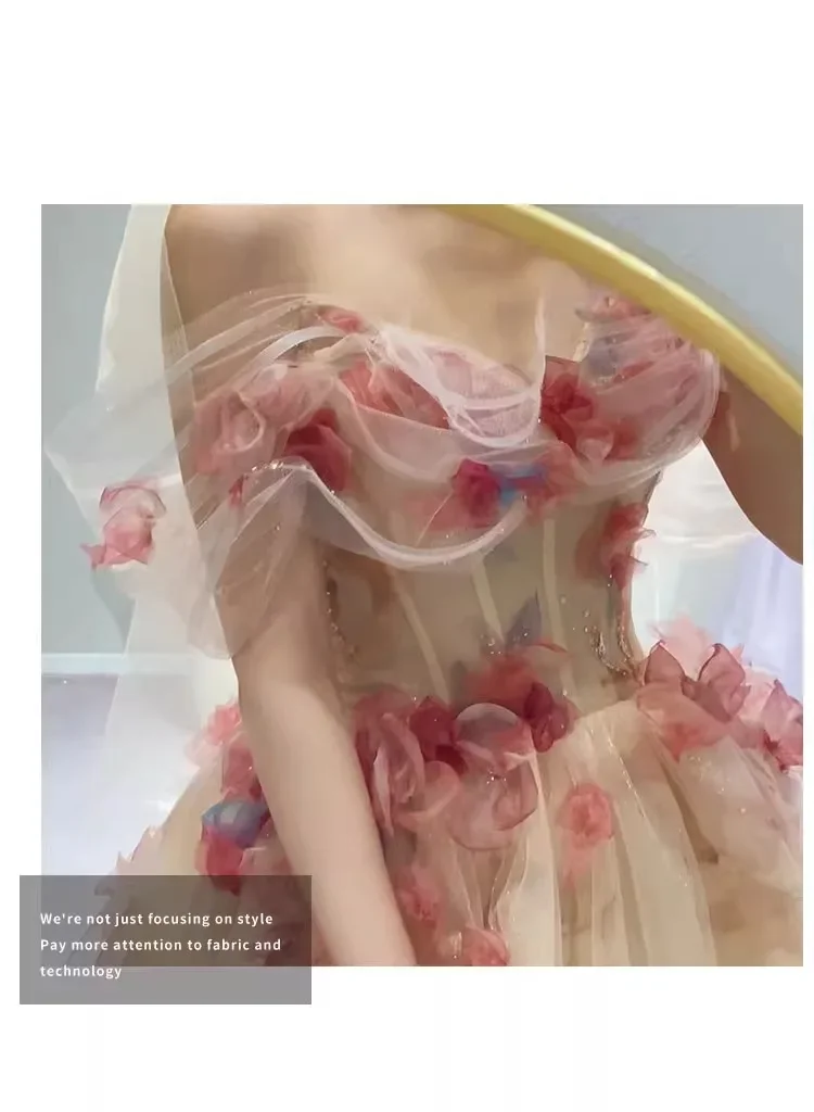 Novedad de verano, vestido decorativo de flores 3D con un hombro al descubierto, vestido de noche elegante francés para banquete, vestidos largos para mujer, vestido de novia