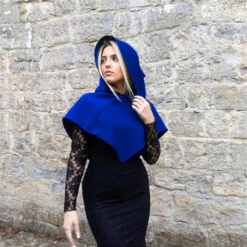 39BB średniowieczny kaptur Halloween krótka peleryna z kapturem Cosplay Poncho dla kobiet mężczyzn do odgrywania ról akcesoria