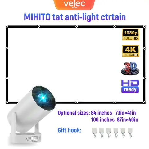 Velec 프로젝터 스크린 84/100/120 인치 휴대용 HY300 Pro + HY450 L018 TP350 NTV 프로젝션 스크린 프로젝터 액세서리