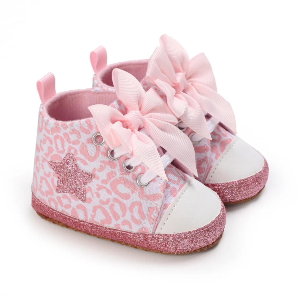 Baby Girls Spring Autumn Cute Shoes Fashion Bow Non Slip Walking Shoes Toddler Lace up Non Slip Soft Soled Walking Shoes