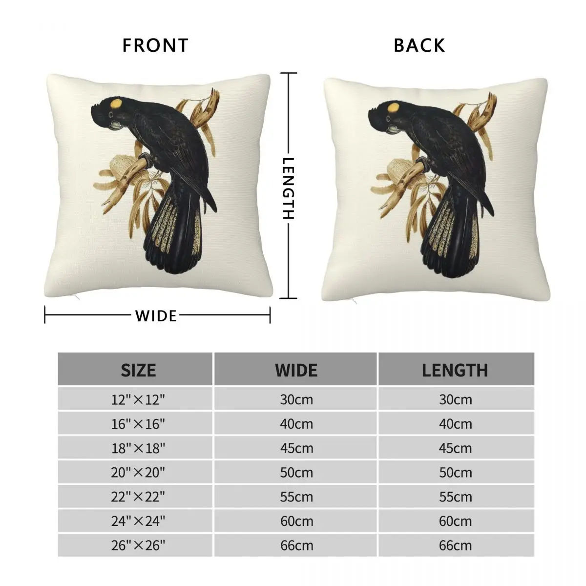 Yellow-Tailed Black Cockatoo Square Pillowcase Polyester Linen Velvet Printed Zip Decorative Home Cushion Cover