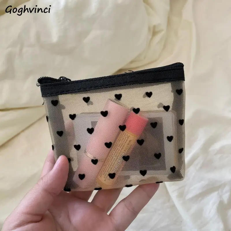 Bolsas de cosméticos transparentes para mujer, Mini bolsa de maquillaje con cremallera de puntos, lindos estuches de almacenamiento de baño de