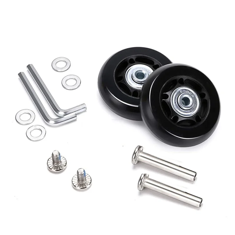 60Mm X 18Mm Luggage Suitcase Replacement Wheels, Rubber Swivel Caster Wheels Bearings Repair Kits, 1 Set Of 2