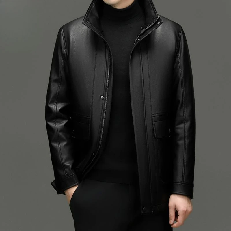 

Outcoat Winter Faux Leather Jacket Detachable Golden Mink Fleece Inner Lining Top Layer Faux Deerskin One-piece Warm Men's Coat